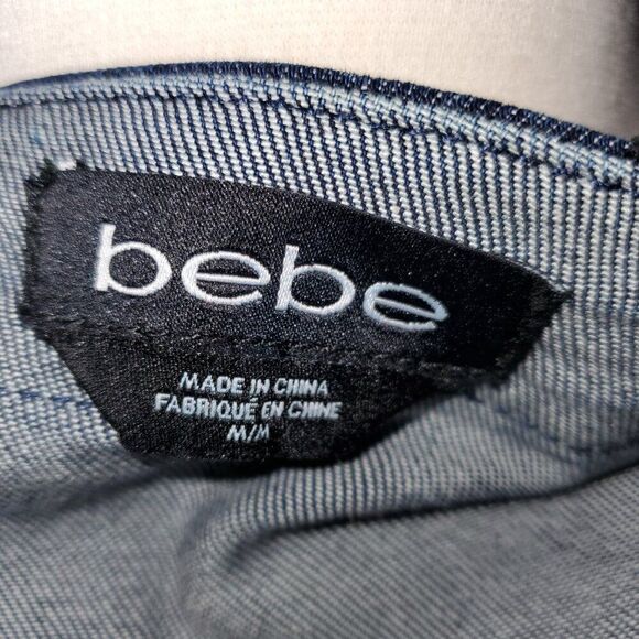 Bebe Embellished Cropped Denim Jacket | Pearl & Jewel Details | Fitted | M - Picture 8 of 10